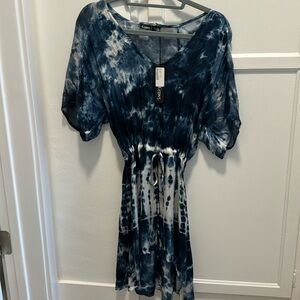 Gypsy 05 sateen blue tye dye dolman sleeve mini dress small